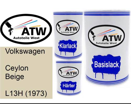 Volkswagen, Ceylon Beige, L13H (1973): 500ml Lackdose + 500ml Klarlack + 250ml Härter - Set, von ATW Autoteile West.